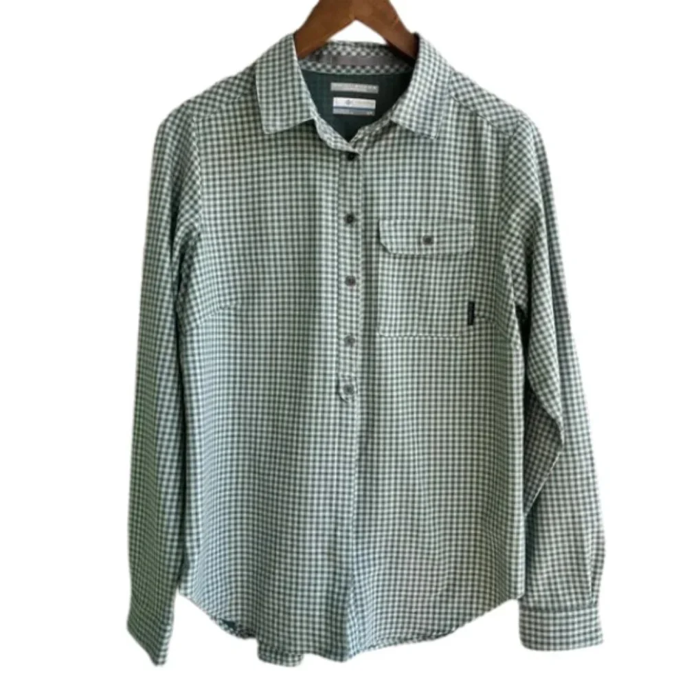 COLUMBIA Green Plaid Button-Down, Omni-Shade Sun Protection Long Sleeve W Small - Picture 1 of 13